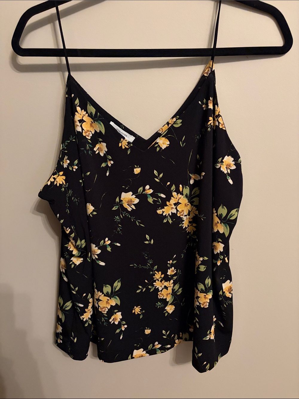 Maurices Black Spaghetti Strap Floral Camisole with Yellow Blooms